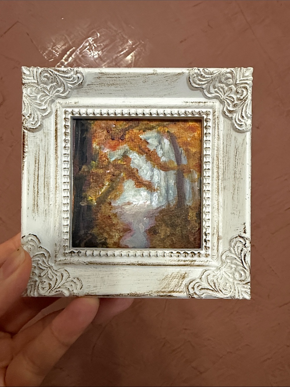 White Framed Autumn Path Mini Wall Art - Rustic Forest Scene